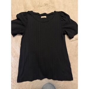 Madewell Womens Black Ribbed Puff Sleeve Crew Neck Tee Size S
